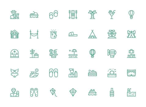 35 Regular Clean Line Icons for Vacation Graphics Reusable Icon Set vector