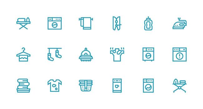Laundry Visual Pack containing 18 Strong Stroke Line Icons Dashboard Icon Series vector