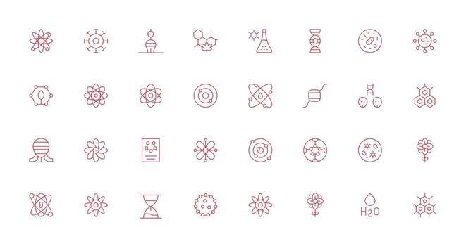 32 Thin Line Vectors for Molecule Theme Customizable Icon Series for Mobile Screens