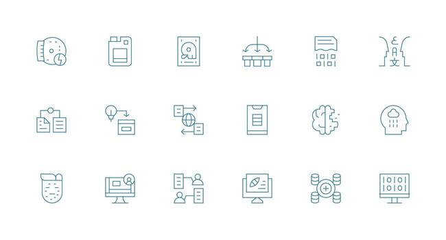 18 mínimo línea vectores para información tecnología tema limpiar icono conjunto icono paquete para ui proyectos