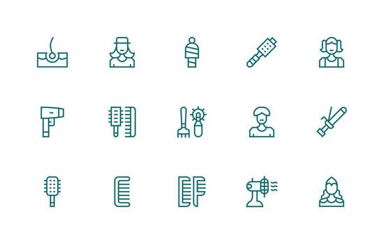 15 Hair Icons in Regular Line Aesthetic Balanced Icon Set for Functional Design vector