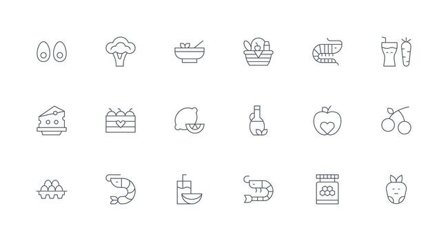 Healthy Food Icon Set with 18 Minimal Line Graphics Optimized Icon Pack for Digital Products vector