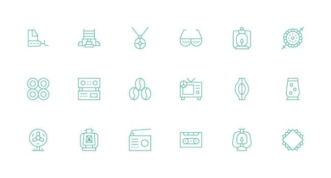 18 Retro Icons in Minimal Line Aesthetic Multi-Style Icon Collection vector