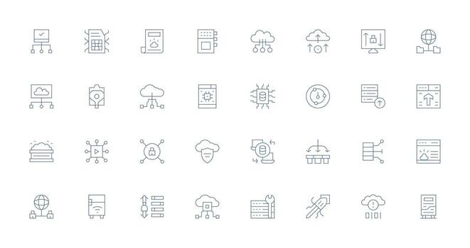 32 Thin Line Style Icons from Server Collection Minimal Icon Pack vector