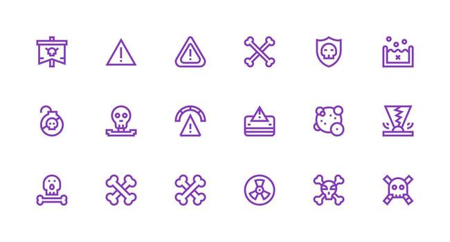 Strong Stroke Line Style Unsafe Icons with 18 Vectors Icon Set for Web