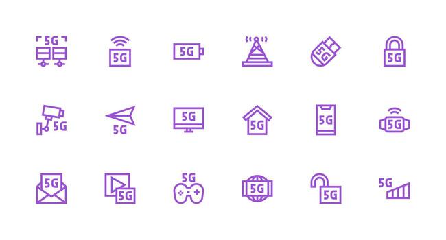 5G featuring 18 Icons in Strong Stroke Line Design Scalable Icon Pack vector