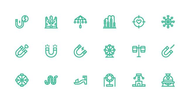 18 Attraction Icons in Strong Stroke Line Aesthetic Icons Built for Visual Consistency Pack vector