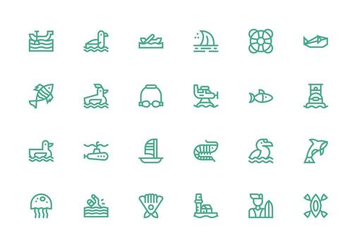 24 Icons for Ocean in Thick Line Line Format Compact Icon Set vector