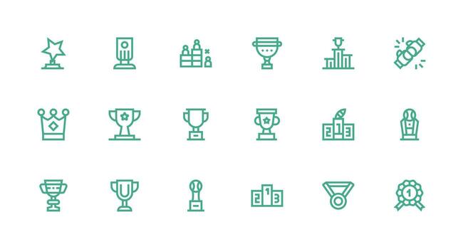 Strong Stroke Line Style Winner Icons with 18 Vectors Flat Icon Set