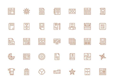 modelo presentando 35 íconos en regular limpiar línea diseño sencillo icono paquete vector