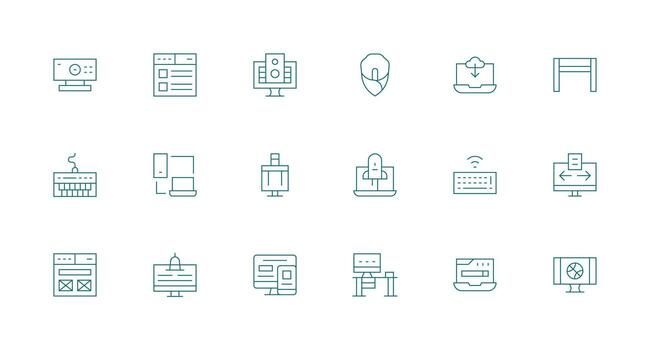 Desktop Visual Pack containing 18 Minimal Line Icons User Interface Icons for Digital Products vector