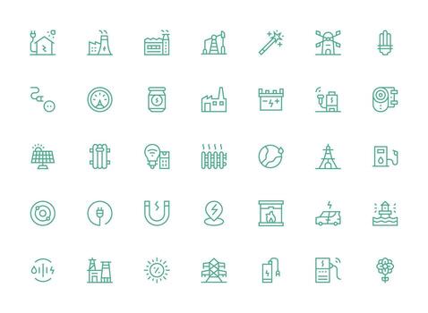 35 Regular Clean Line Vectors for Energy Theme Multi-Style Icon Collection