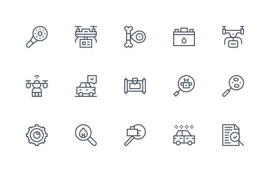 15 Icons for Inspection in Regular Line Format Digital Icon Collection vector