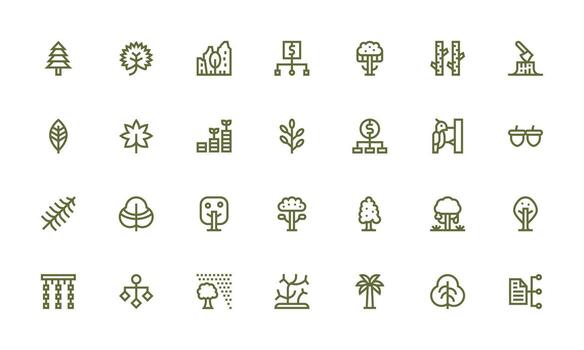28 Tree Icons in Bold Line Aesthetic Complete Icon Bundle for Web Design vector