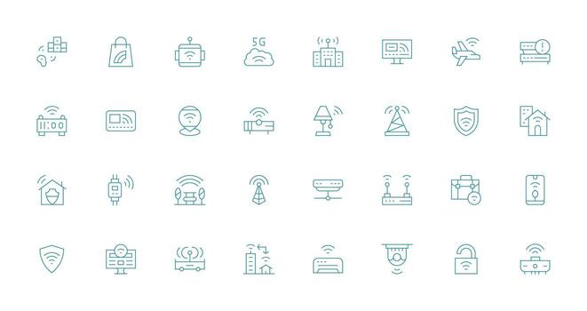 Thin Line Style Wifi Icons with 32 Vectors Web and App Icon Pack Collection