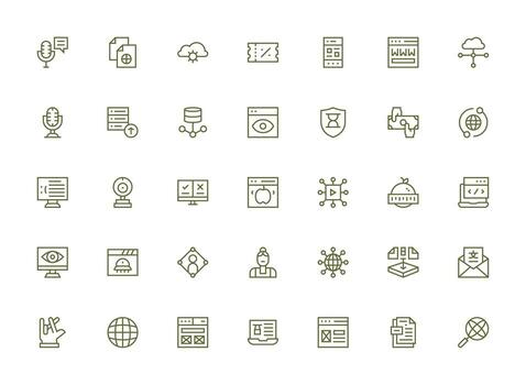 Online Icon Set with 35 Regular Clean Line Graphics Neutral Style Icons for Any Project vector
