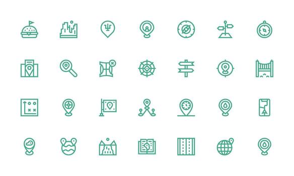 Map Icon Collection with 28 Bold Line Designs Icons Built for Visual Consistency Pack vector