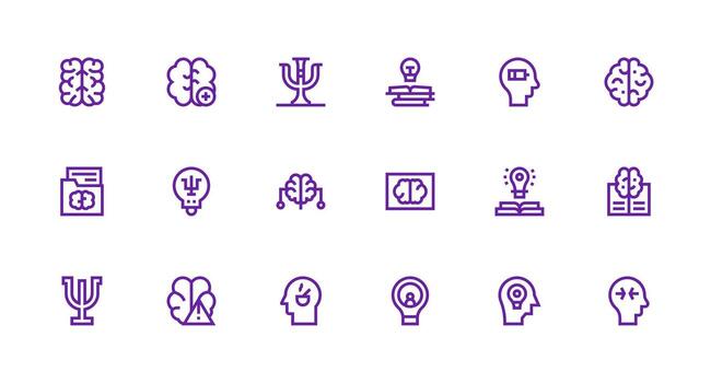 Strong Stroke Line Style Brain Icons with 18 Vectors Icons Built for Visual Consistency Pack