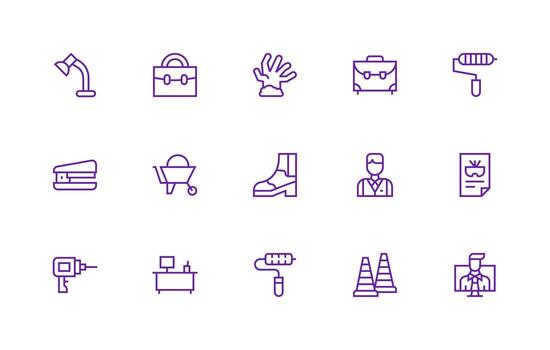 Work Icon Collection with 15 Regular Line Designs Lightweight Icon Series vector