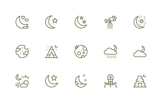 Moon Visual Pack containing 15 Regular Line Icons Lightweight Icon Series vector