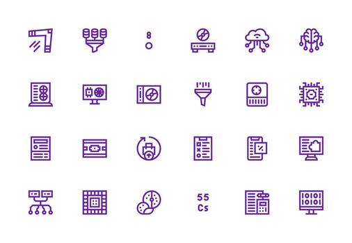 Data Processing Design Icons featuring 24 in Thick Line Line Style Neat Icon Set vector