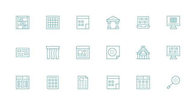 18 mínimo línea íconos para columnas gráficos profesional icono paquete para desarrollo trabajo vector