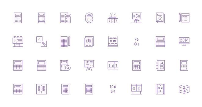 32 Delgado línea vectores para números tema funcional icono serie
