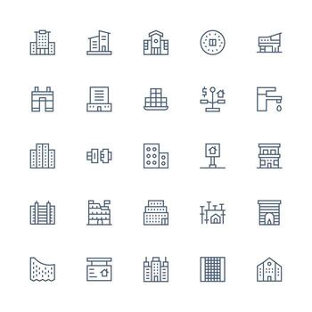 Housing Design Icons featuring 25 in Medium Stroke Outline Style Responsive Icon Set for Flexible Layouts vector