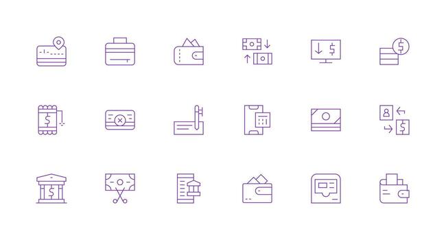 Debit Icon Set with 18 Minimal Line Graphics Layout Icon Collection vector