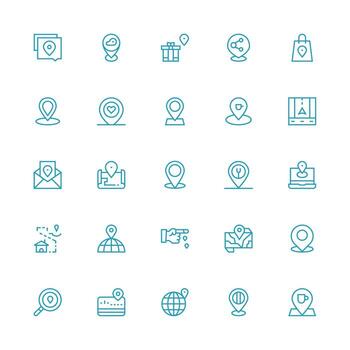 25 Medium Stroke Outline Designs for Geolocation Icons Lightweight Icon Series for Fast Prototypes vector
