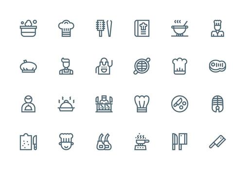 Thick Line Line Style Chef Icons with 24 Vectors UI Icon Set