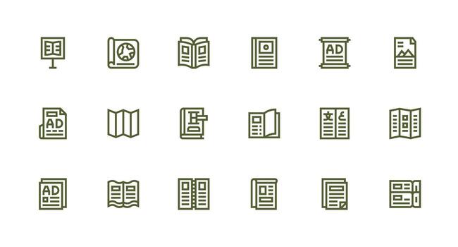 18 Brochure Icons in Strong Stroke Line Aesthetic Simple Icons for Interface and Wireframes vector