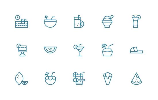 15 Regular Line Vectors for Summertime Theme Interface Icons for Daily Use