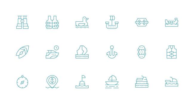 Nautical Set with 18 Minimal Line Icons Flat Icon Set vector