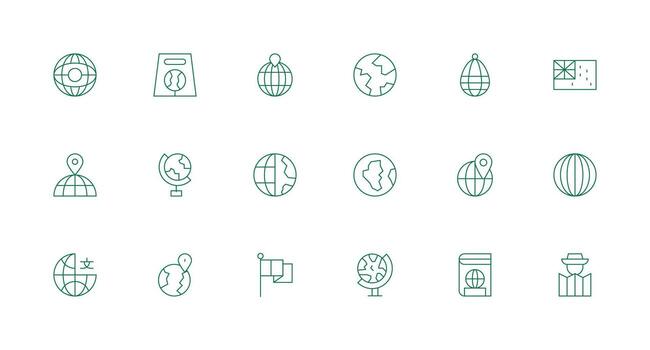 World Map Icon Set with 18 Minimal Line Graphics UI and UX Focused Icon Collection vector