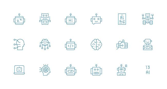 Minimal Line Style Artificial Intelligence Icons with 18 Vectors Scalable Icon Pack