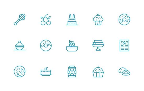 Regular Line Style Sweet Icons with 15 Vectors Clear and Concise Icon Set Collection