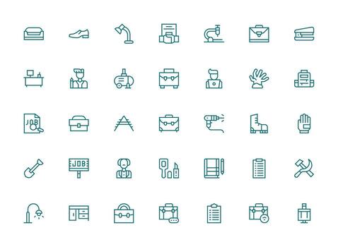 35 Regular Clean Line Style Icons from Work Collection All Device Compatible Icon Set vector