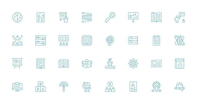 32 Thin Line Style Icons from Learning Collection Design Icon Pack vector