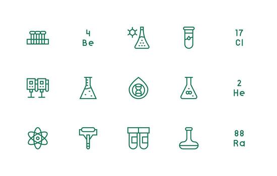 química icono conjunto con 15 regular línea gráficos de múltiples fines icono paquete para plantillas vector