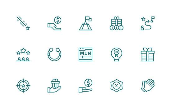 Reward Icon Set with 15 Regular Line Graphics Quick Access Icons for UI Development vector