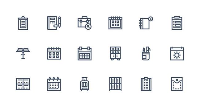 Strong Stroke Line Style Organizer Icons with 18 Vectors Style Icon Set