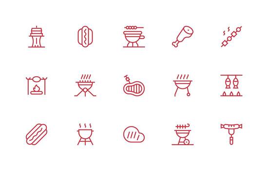 Barbecue Set with 15 Regular Line Icons Icon Set for Apps vector