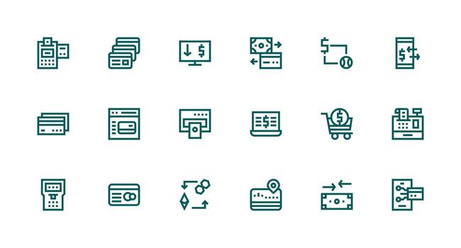 Payment Processing Icon Set with 18 Strong Stroke Line Graphics Reliable Icons for All Interfaces vector