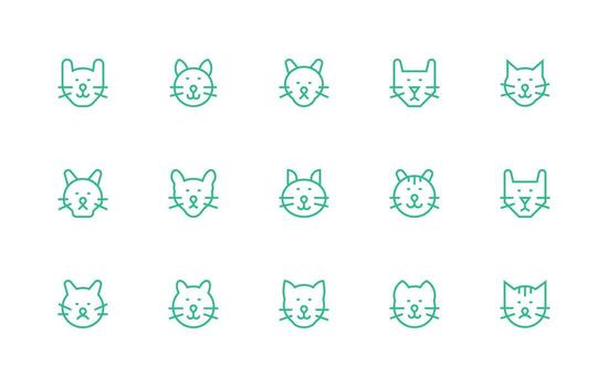 Feline Set with 15 Regular Line Icons Customizable Icon Series for Mobile Screens vector