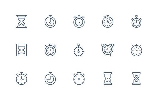 Elapsed Time Icon Collection with 15 Regular Line Designs Organized Icon Pack for Quick Access vector