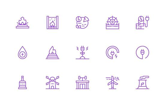 15 Regular Line Icons for Energy Source Graphics Fully Editable Icon Set for Web vector