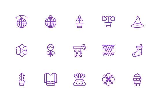 Decoration Icon Set with 15 Regular Line Graphics Theme-Based Icon Pack vector