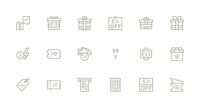 18 Minimal Line Icons for Voucher Graphics Responsive Icon Set for Flexible Layouts vector