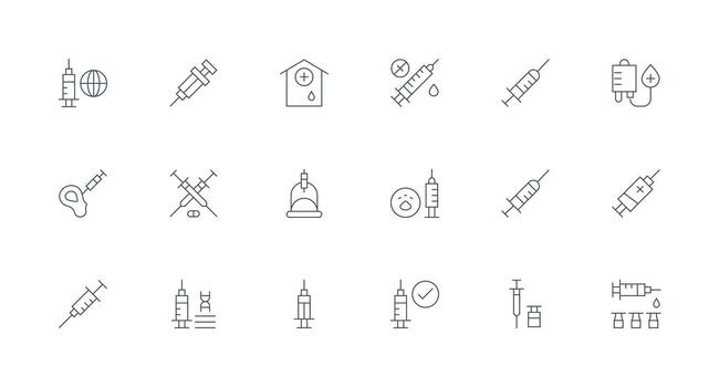 18 Icons for Vaccination in Minimal Line Format Multi-Style Icons for Creative Projects vector